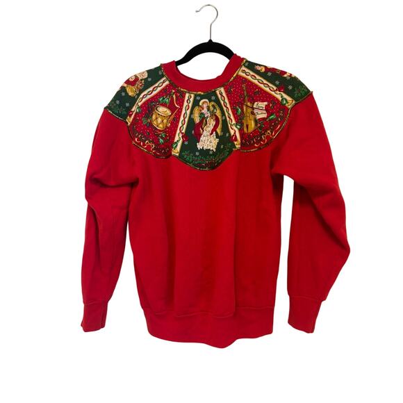 Vintage Puffy Paint Santa Christmas Red Sweatshirt 90s Size Large - Picture 1 of 7